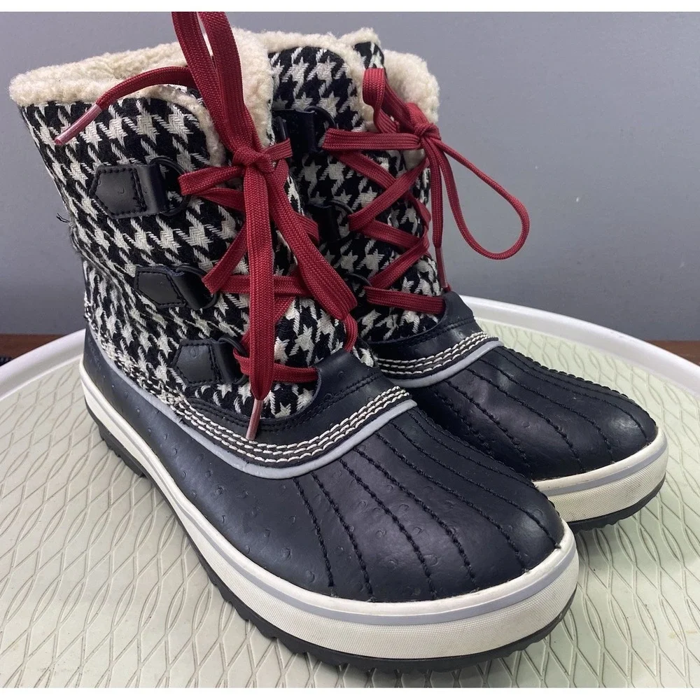 Sorel Tivoli Houndstooth Womens Waterproof Black&White Duck Snow Boots‎ Winter 8